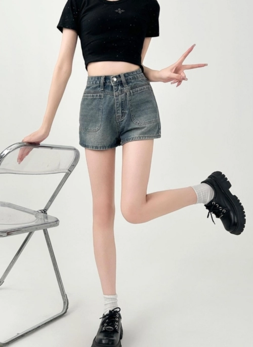High Waist Vintage Denim A Line Shorts