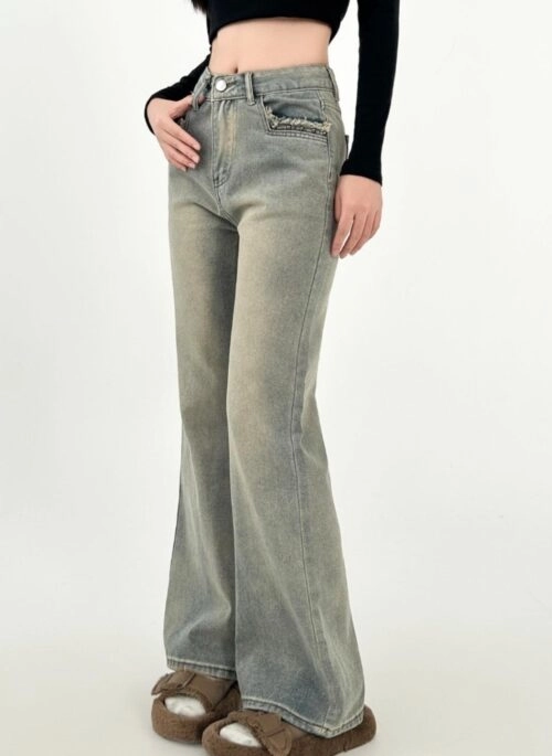 High Waist Vintage Flare Denim Jeans For Curvy Shape