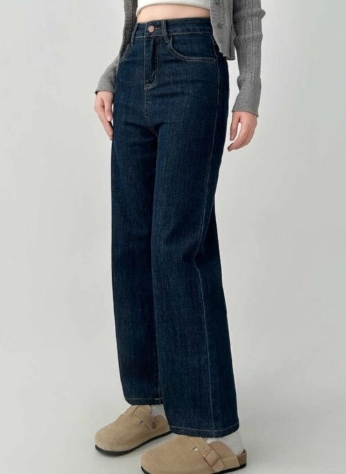 High Waist Vintage Wide Leg Jeans Deep Blue