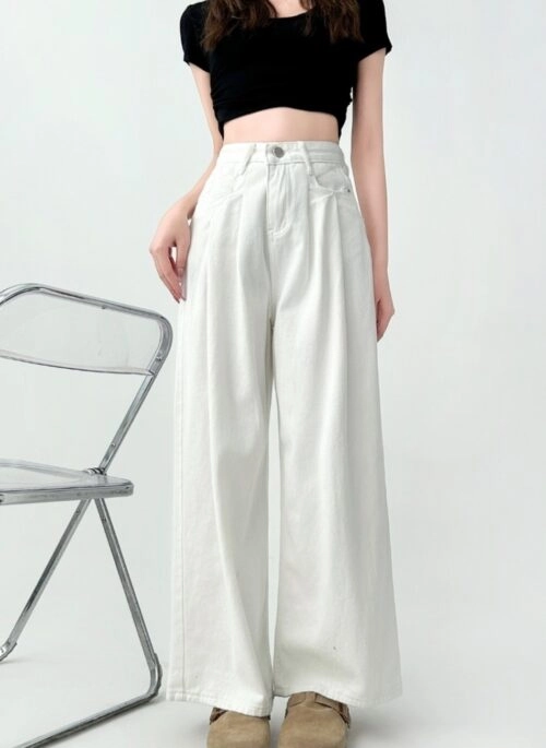 High Waist White Wide Leg Denim Pants