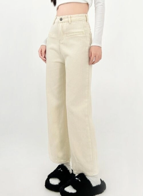 High Waist Wide Leg Straight Fit Jeans