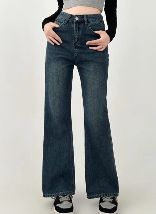 High Waisted Dark Flare Leg Jeans