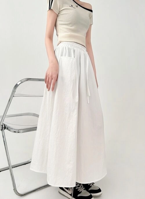Khaki Pleated Midi Skirt For Curvy Shape