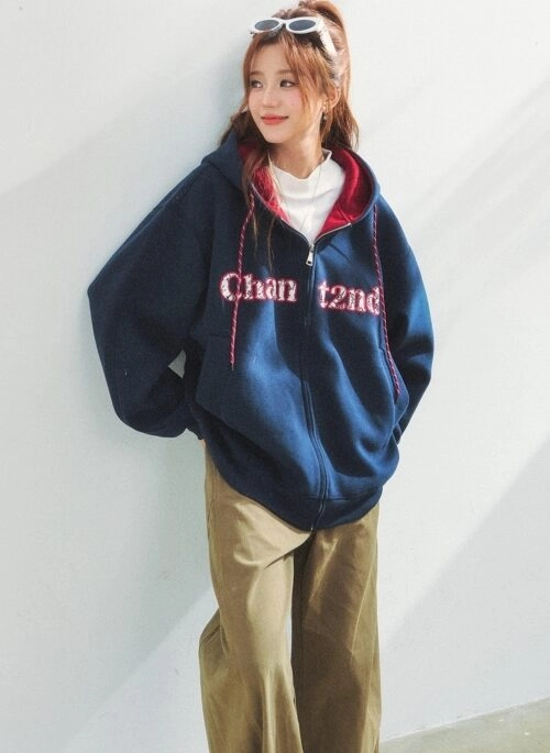 Lace Letter Patch Embroidered Relaxed Cardigan Sweater