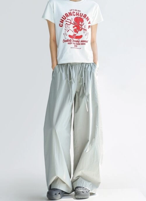 Lightweight Wide Leg Bow Tie Casual Pants
