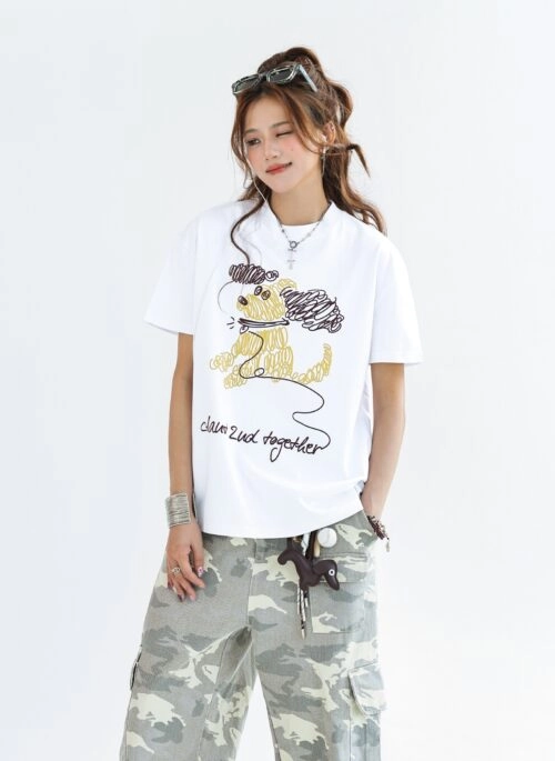 Line Art Puppy Print Cool Touch Designer Tee