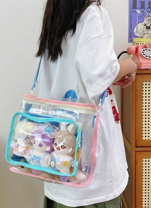 Pastel Blue & Pink Clear Zipper Jelly Bag
