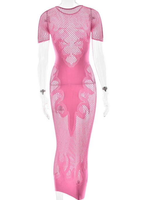 Pink Intricate Pattern Sheer Mesh Dress | Dahyun – Twice