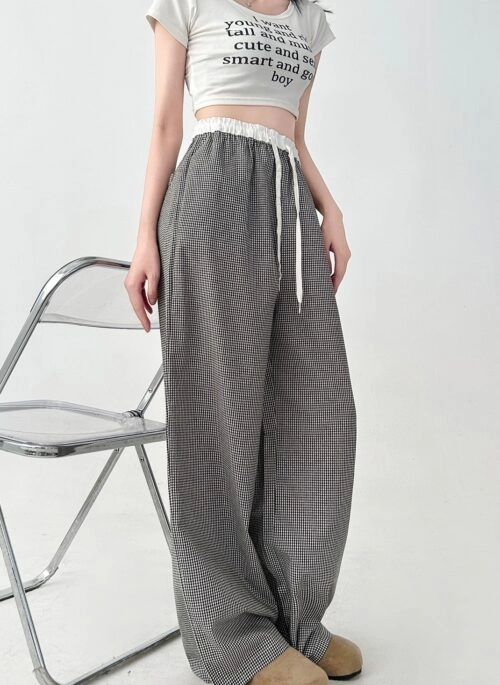 Plaid High Waist Loose Casual Wide Leg Pants