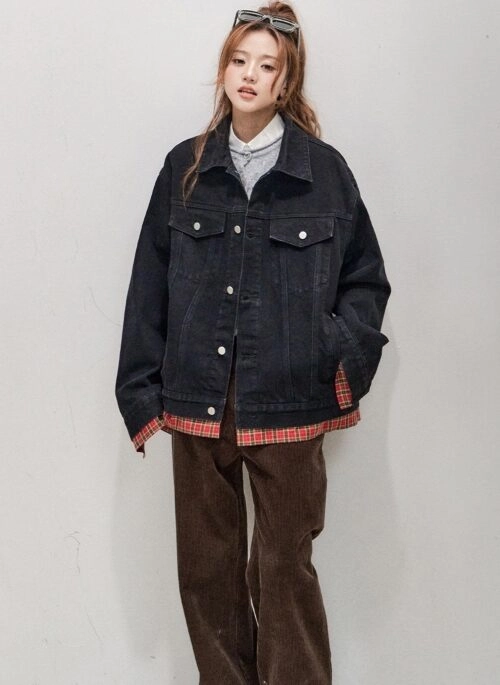 Plaid Patchwork Denim Layered Jacket