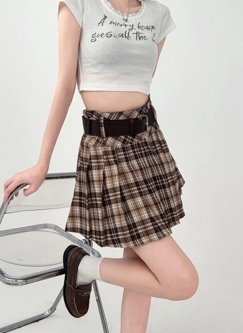 Plaid Pleated High Waist Vintage A Line Skirt