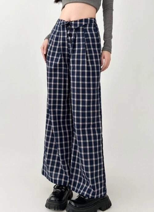 Plaid Retro Loose Fit Casual Wide Leg Pants