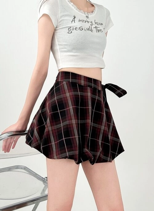 Plaid Tie Waist A Line Skirt