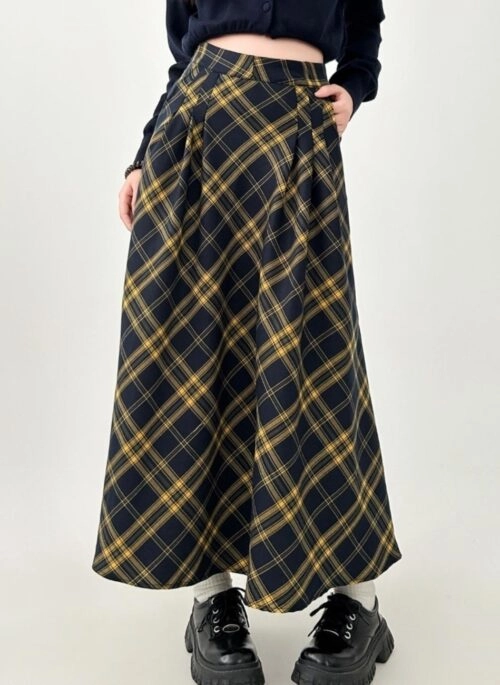 Plaid Vintage Midi Skirt Classic A Line