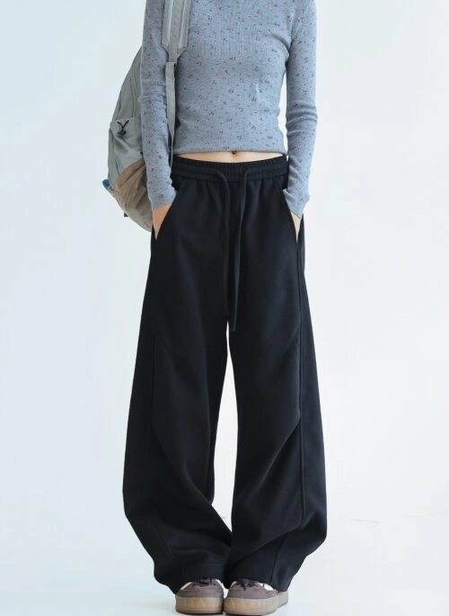 Pleated Wide Leg Relaxed Fit Casual Sweatpants