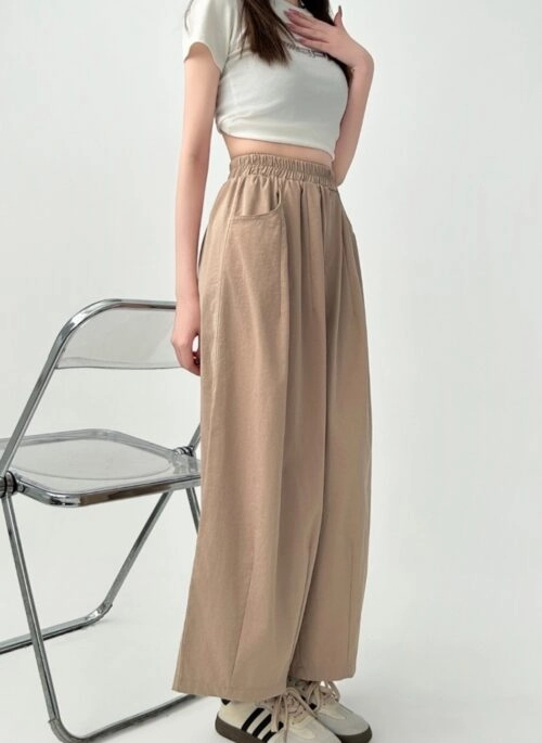 Plus Size High Waist Casual Black Ice Silk Pants
