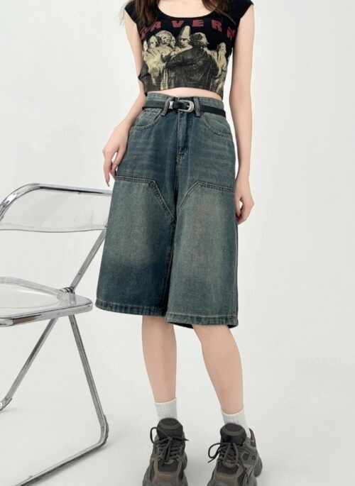 Plus Size High Waisted Vintage Denim Shorts