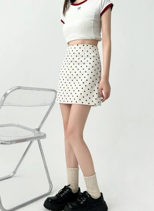 Polka Dot A Line Summer Skirt For Curvy Shape