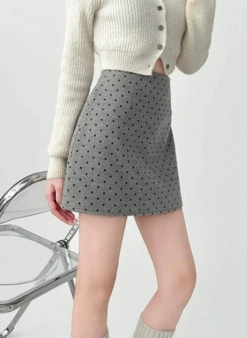 Polka Dot Wool Blend A Line Mini Skirt