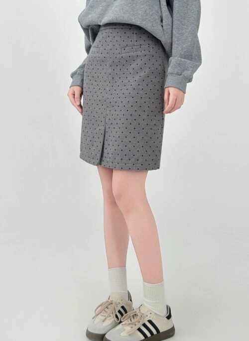 Polka Dot Wool Blend Bodycon Midi Skirt