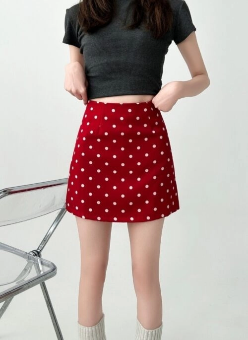 Red Polka Dot High Waist A Line Skirt