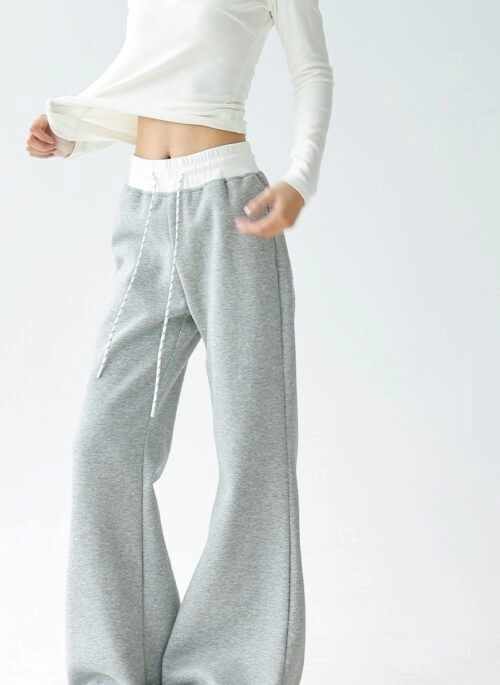 Relaxed Fit Patchwork Waist Casual Drape Pants