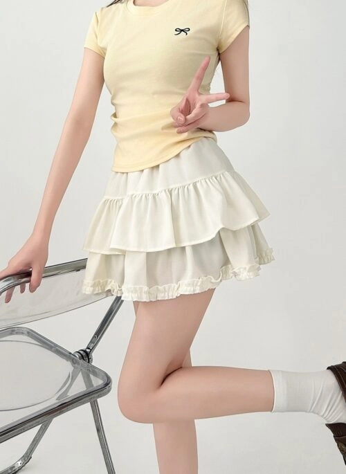 Ruffled Layered A Line Short Skirt
