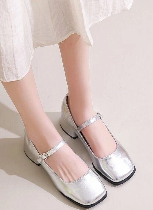 Silver Block Heel Mary Jane Shoes | IVE