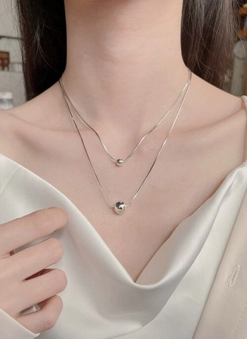 Silver Double Layer Ball Necklace | Jennie – BlackPink