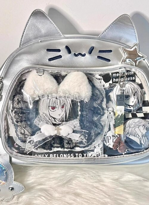 Silver Y2K Cat Crossbody Display Bag