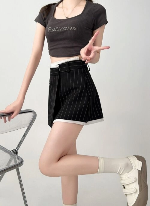 Striped A Line Skirt With Flattering Fit