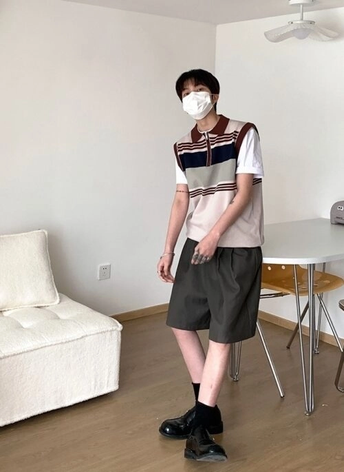 Striped Knit Sleeveless Pullover Vest