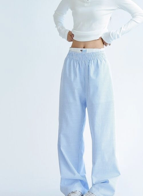 Striped Patchwork Relaxed Fit Wide Leg Trousers