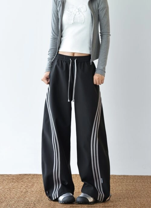 Striped Wide Leg Casual Track Pants