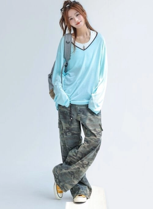 Tencel Sun Protection Loose Fit V Neck Top