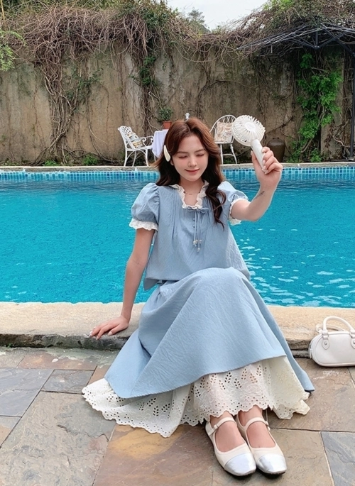 Unique Lace Patchwork Top And Skirt Set