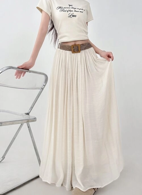 Vintage Cotton Linen High Waist Flowy A Line Skirt