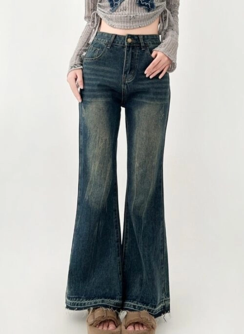 Vintage Flared Hem Loose Fit Denim Jeans