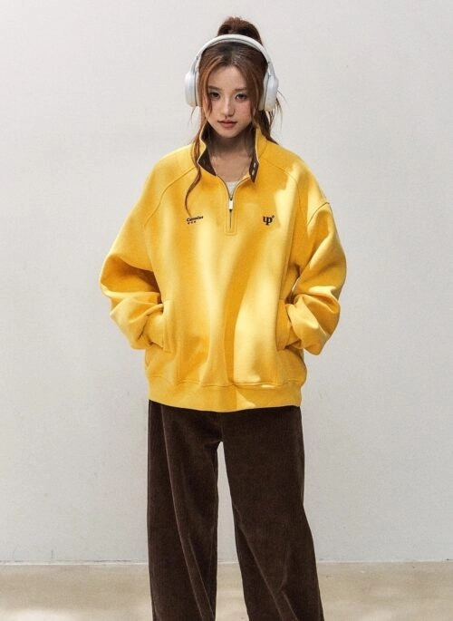 Vintage Half Zip Stand Collar Sweatshirt