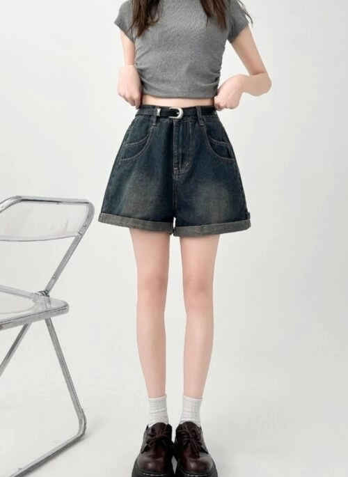 Vintage High Waist Denim Wide Leg Shorts