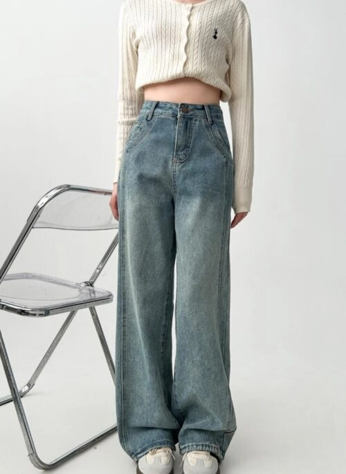 Vintage High Waist Wide Leg Denim Pants