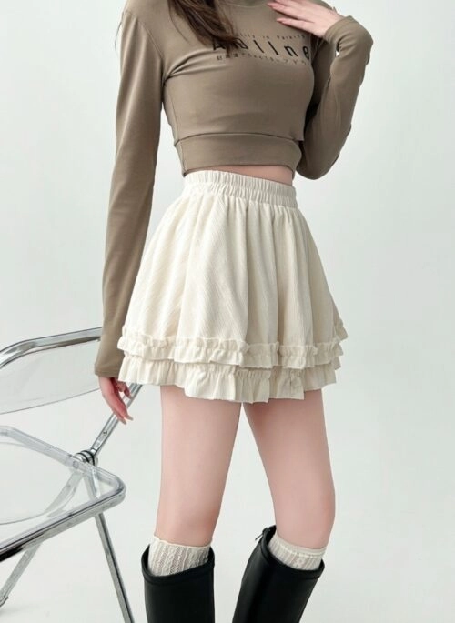 Vintage Lace Layered Black Skirt Flare Mini Skirt