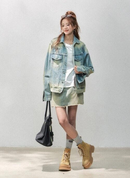 Vintage Washed Denim Jacket Casual Loose Fit