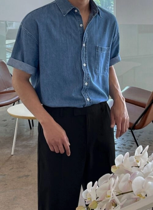Vintage Washed Denim Short Sleeve Shirt
