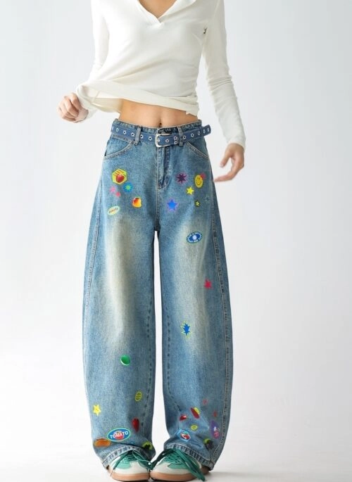 Washed Light Blue Wide Leg Jeans