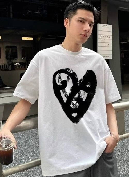 White Abstract Heart Print T-Shirt | Shownu – MONSTA X