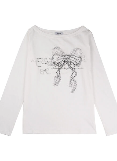 White Bow Graphic Long Sleeve T-Shirt | Rei - IVE