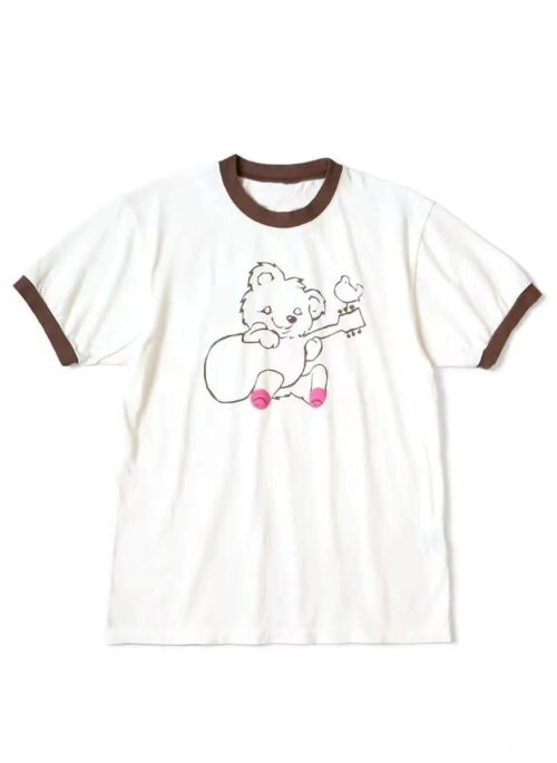 White Contrast Trim Bear Print T-Shirt | Yeonjun – TXT