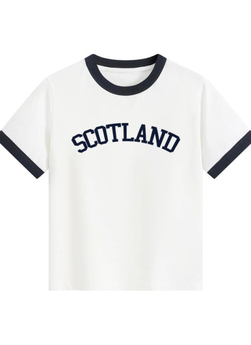 White Contrast Trim Scotland Print T-Shirt | Rose – BlackPink