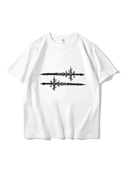 White Double Sword Print T-Shirt | Junghwan – Treasure